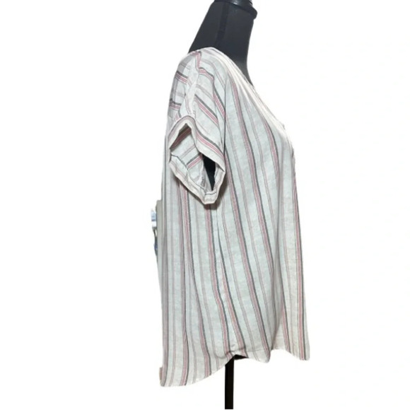 Flamingo Short Sleeve Striped Crew Neck Tunic Top Size Small - Picture 2 of 5